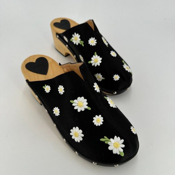 Sleeper Black Daisy Matilda Shearling Silk/Wooden Clog sz 40/US 9-9.5 NWOT NEW - Picture 6 of 10